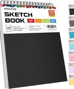 Soucolor Sketch Book 9x12.100 Sheets. Kids Art Sketchbook for Drawing Pad | 68lb Acid-Free.Fine-Texture Matte.No Bleed-Through.Top Spiral Lay-Flat. Micro-Perforated — Dry Media. Sketch Book for Adults