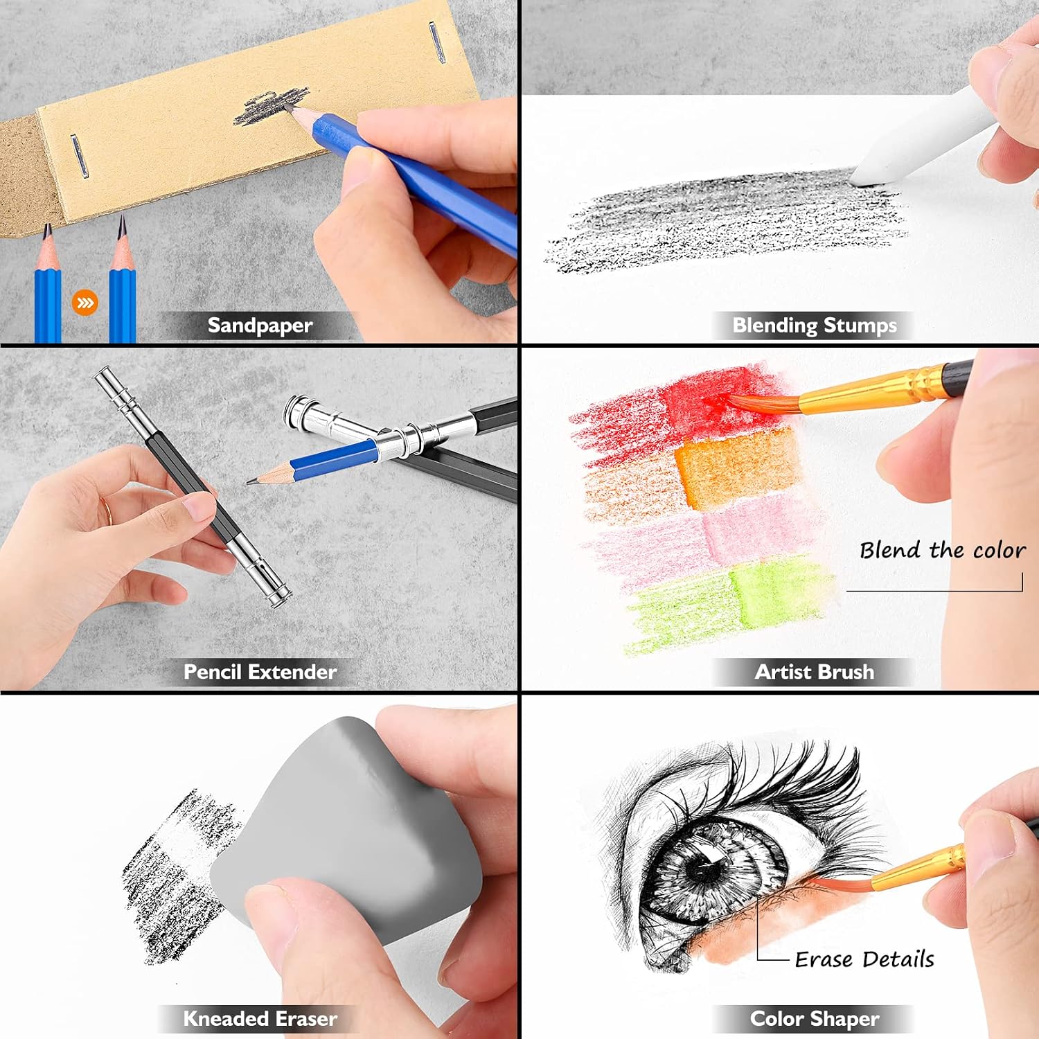 Caliart 176PCS Art Supplies Sketching Kit. 100 Sheets 3-Color Sketch Book | Graphite Colored Charcoal Watercolor & Metallic Pencils. Drawing Set Gifts for Adults Teens Girls Boys Kids - Image 5