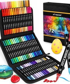 Pagather 72 Colors Acrylic Paint Markers. Dual Tip with Fine Tip and Brush Tip Pens for Stone. Wood. Calligraphy. Canvas. Ceramic. Metal. Glass. Rock Painting. DIY Crafts Art Supplies Kit